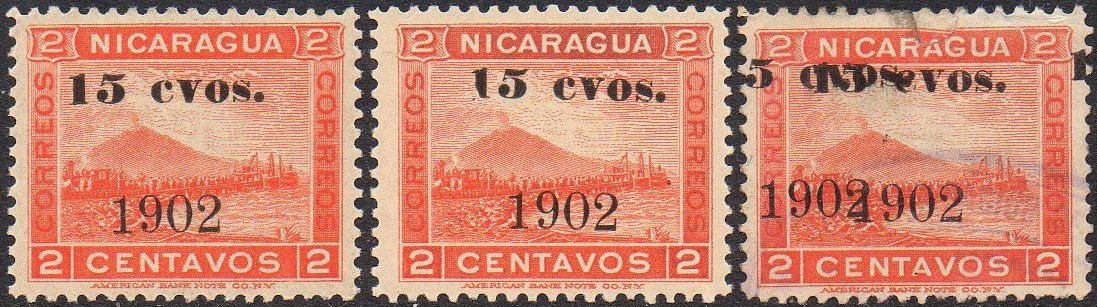 timbres-poste sellos postales stamps Nicaragua Momotombo Volcano & Train 1902 surcharges